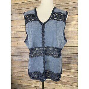 Fred Thomas Large Suede Leather Crocheted Vest
